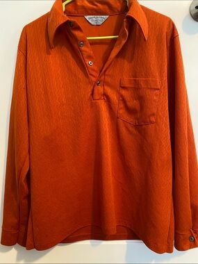Vintage Burnt Orange Long-Sleeve Textured Shirt